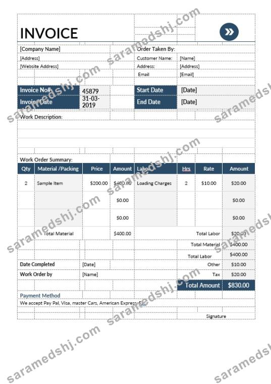 Moving Company Invoice Template